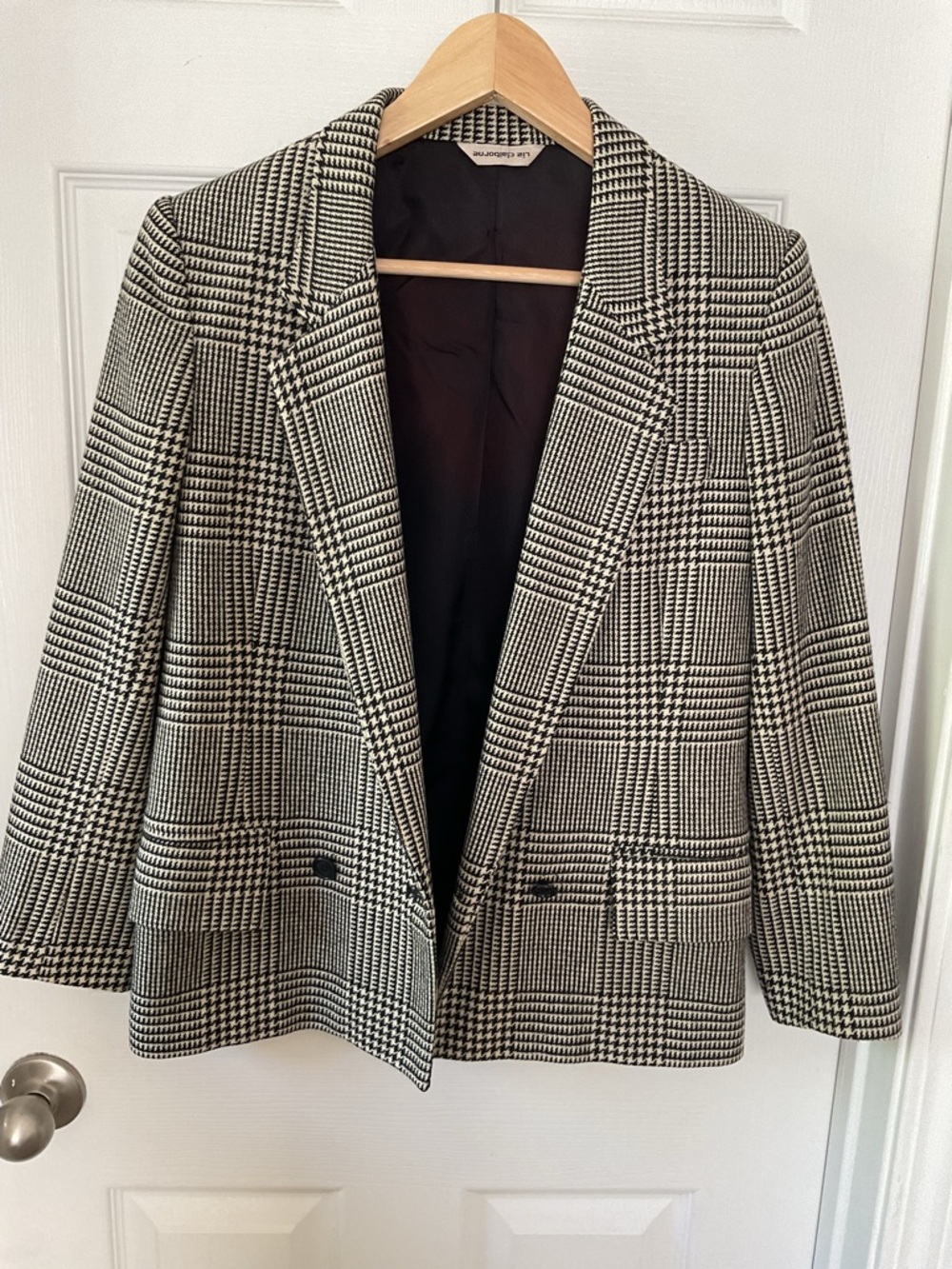 Liz Claiborne Houndstooth Blazer Women Size 4 Wool Blend Classic Jacket - Picture 6 of 10